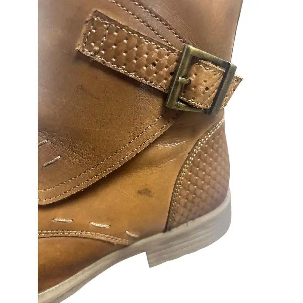 Roan Footwear Women’s Size 6.5 Brown Leather Ankle Boots Lace Up Zip Moto Boho